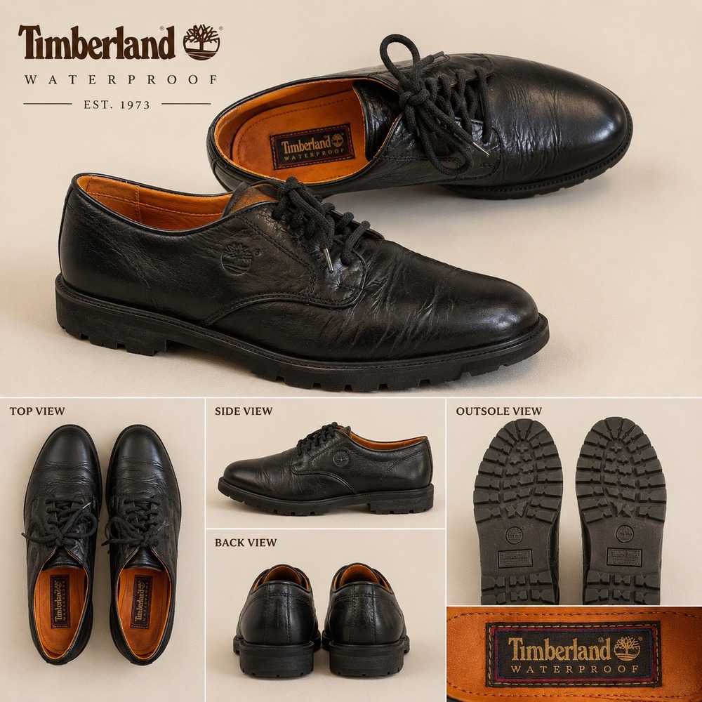 Timberland Mens Black Leather Oxford Lug Sole Shoes 9012 96069 Size 9M